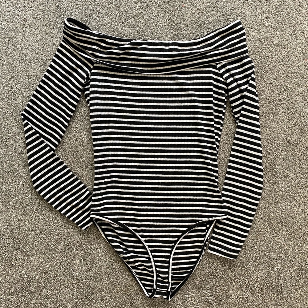 Off the shoulder striped bodysuit